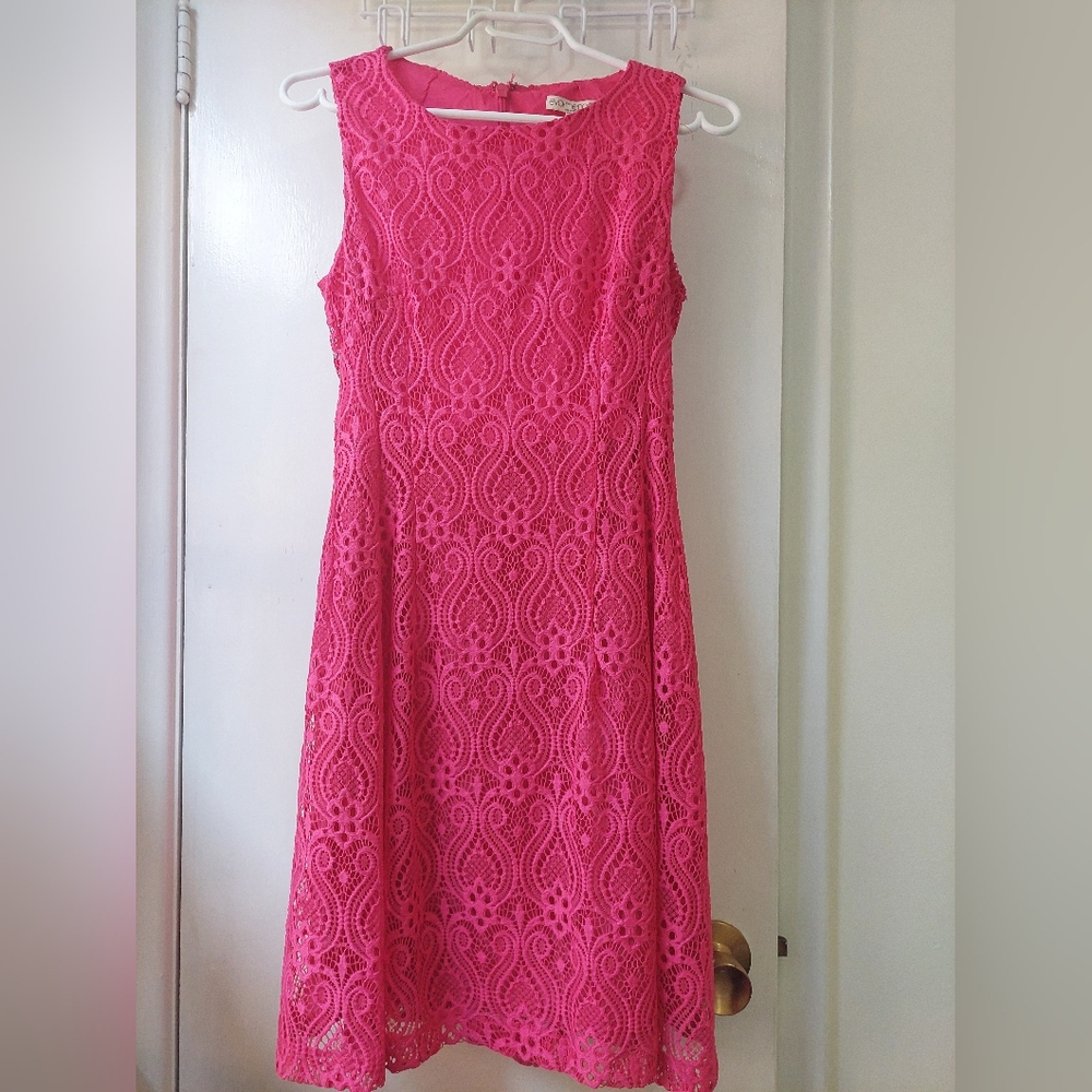 Eva Mendes Fuchsia Lace Fit & Flare Cocktail Dress – XSmall- New No Tag